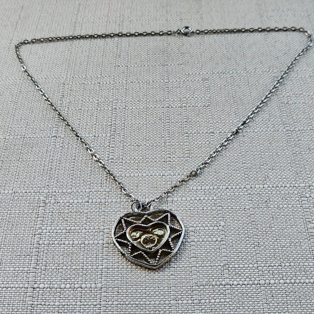 Vintage Necklace Silver Tone Chain Fashion Jewelry Heart Shape Pendant Necklace - Picture 5 of 10